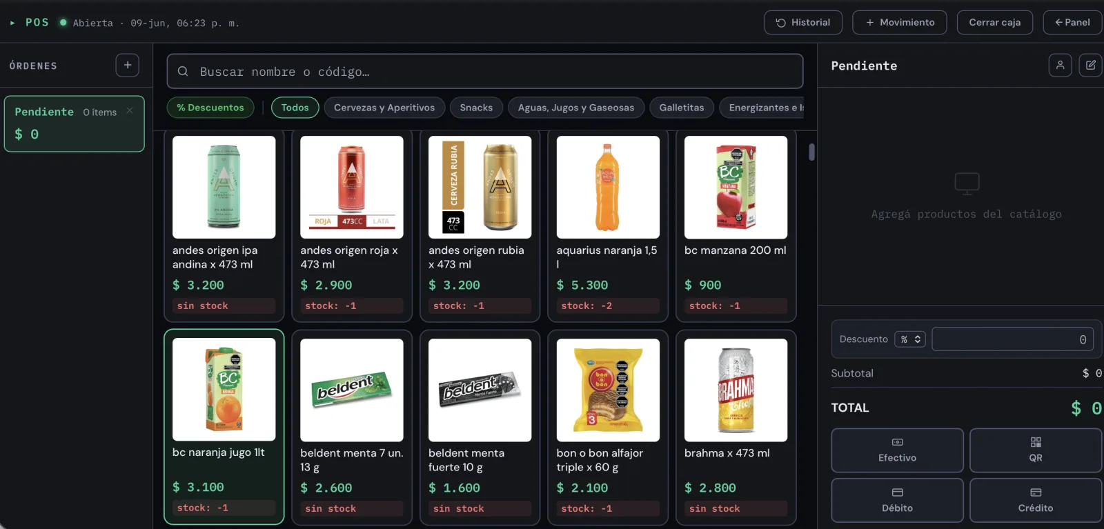 Pantalla del punto de venta de MiCloudStore con productos y el ticket de la venta.